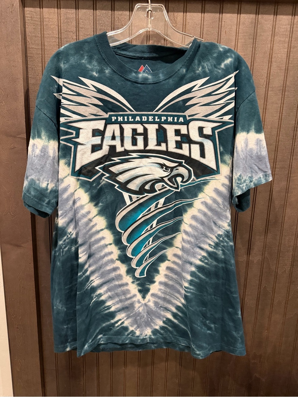 NFL Majestic Philadelphia Eagles Teal & White Tie-Dye Graphic Tee